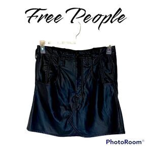 free people Black Paperbag Faux Leather Mini Skirt